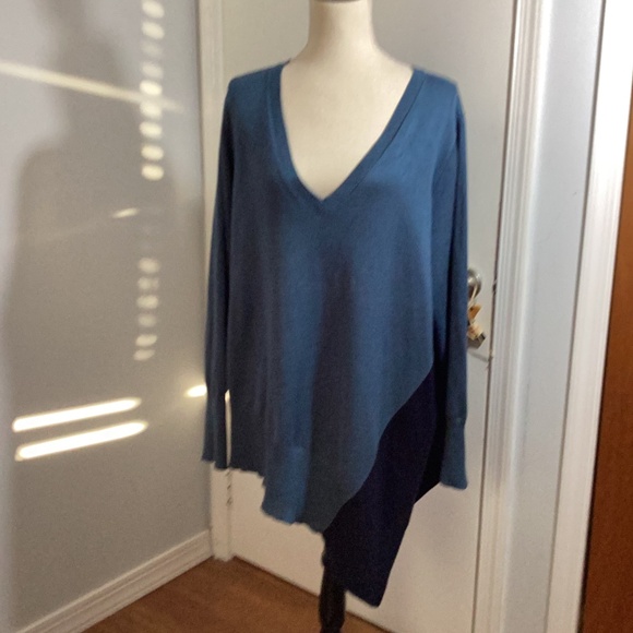89TH + MADISON PLUS 3X V NECK SWEATER PULLOVER ASYMMETRICAL COLORBLOCK TEAL NAVY - Picture 7 of 11